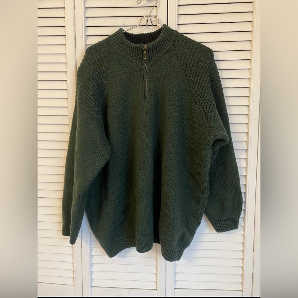 Aran Sweater Market Mens Size XXL Half Zip Wool Sweater Green Ireland Fisherman